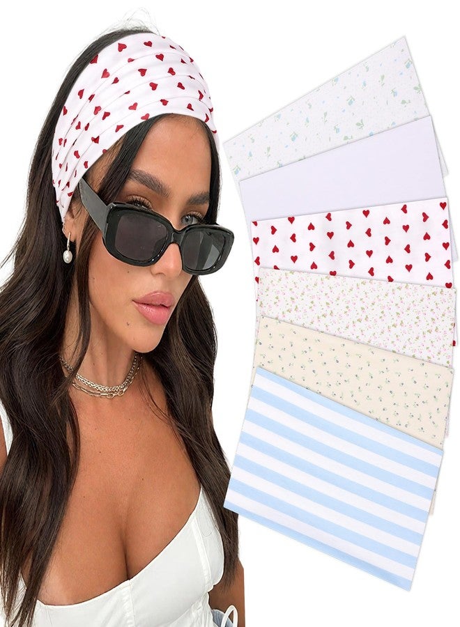 XTREND 6 Pcs Wide Headbands for Women Fashion Headband Stretch Headband Boho Floral Pattern Hair Band Workout Sport Hairband Accessories - Image 1